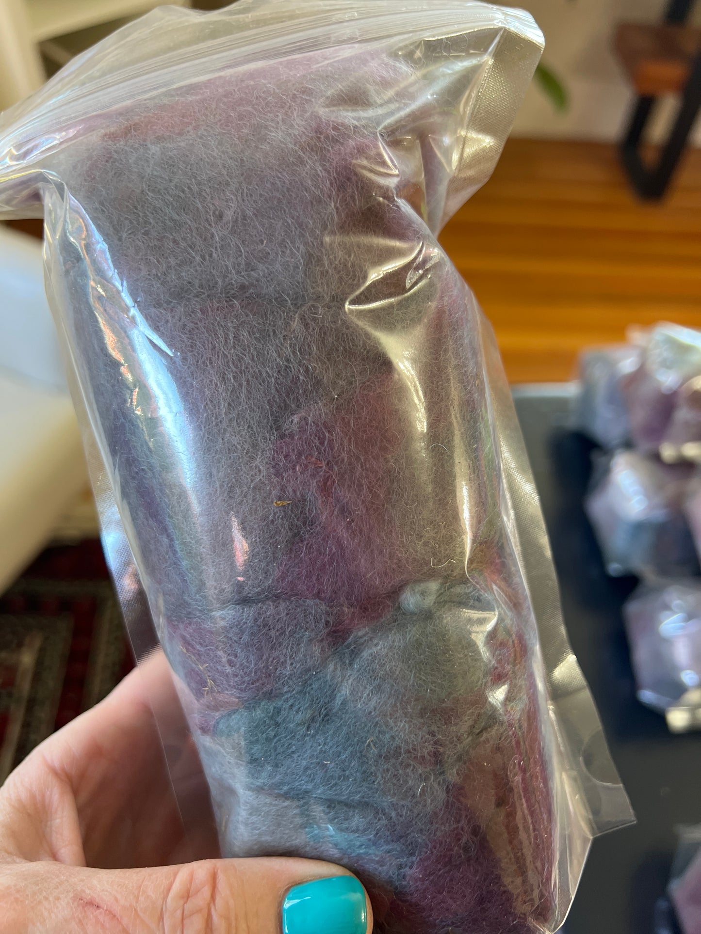 Hand dyed Romney - purples/Blues