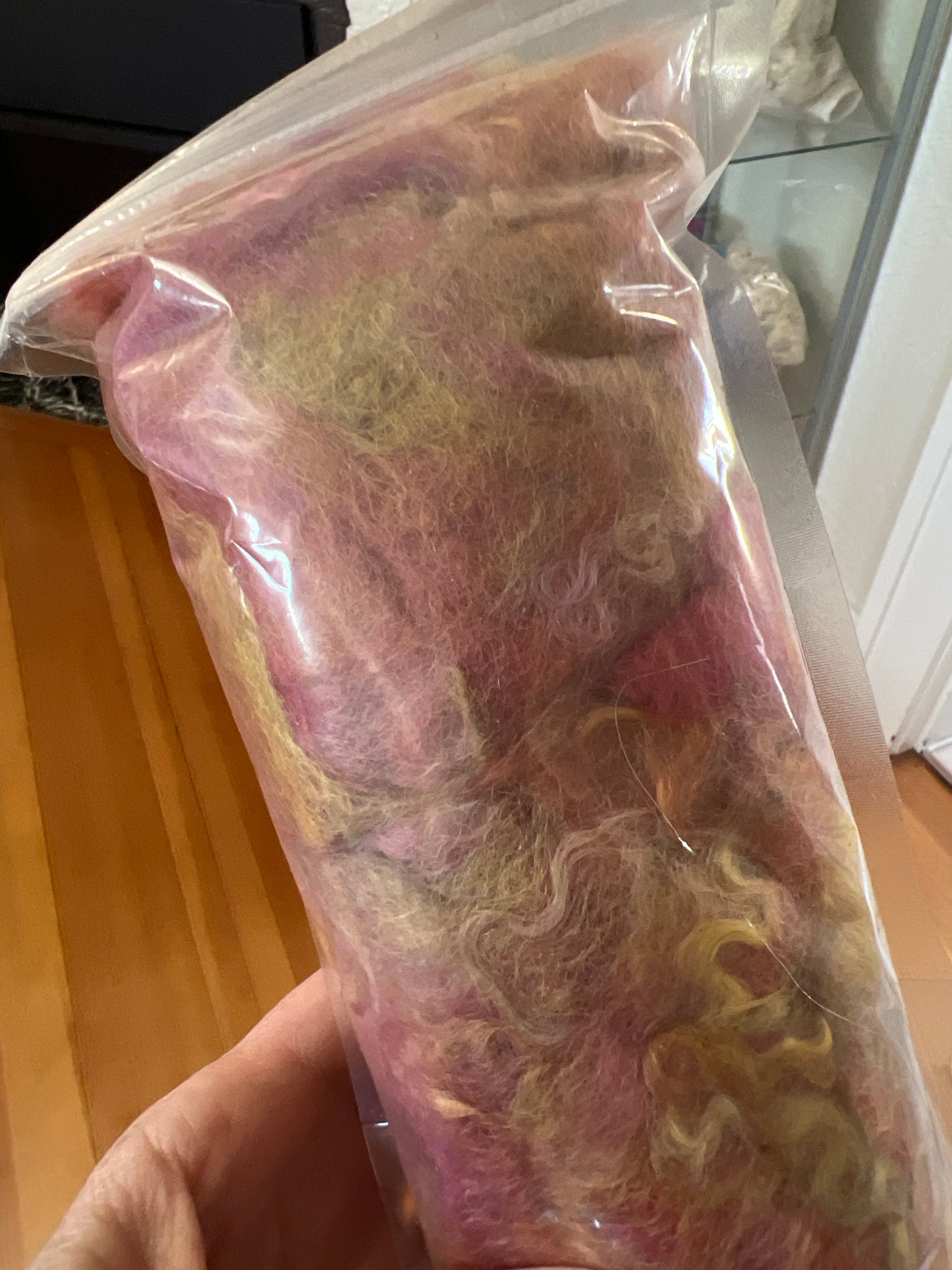 Hand dyed Romney - Pinks/Yellow