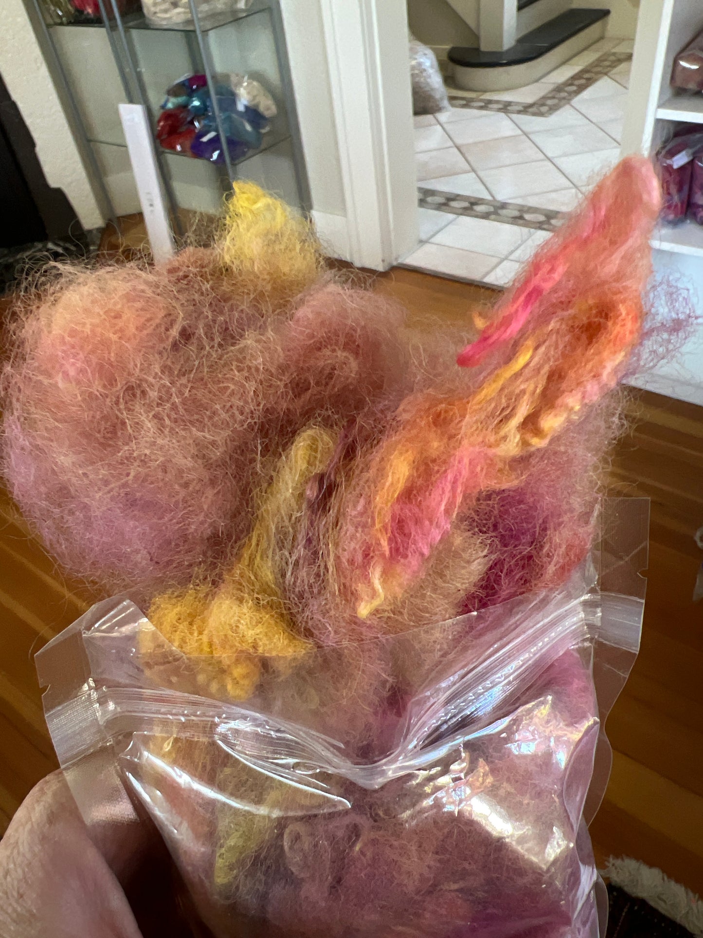 Hand dyed Romney - Pinks/Yellow