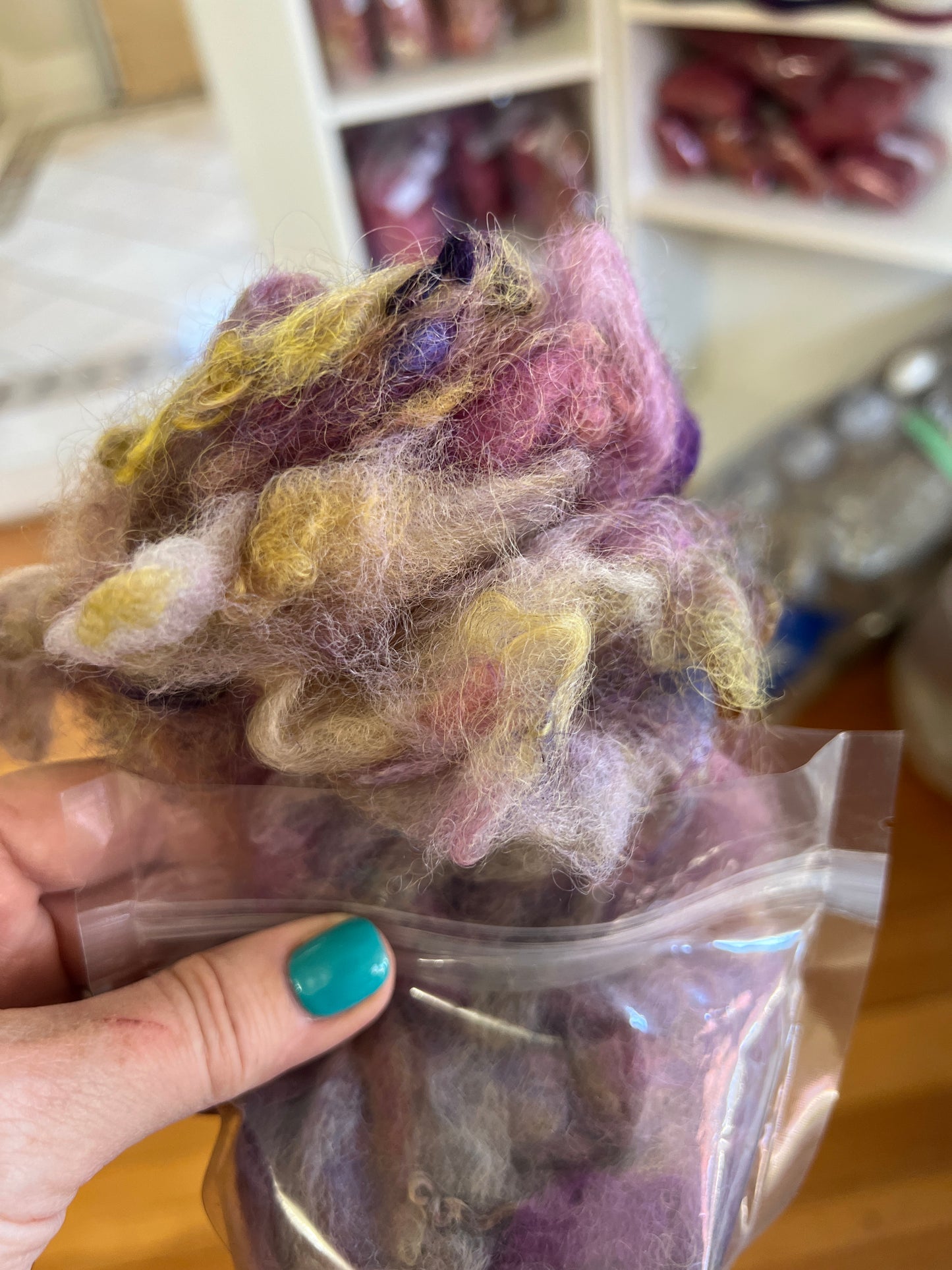 Hand dyed Romney - Purple/yellow