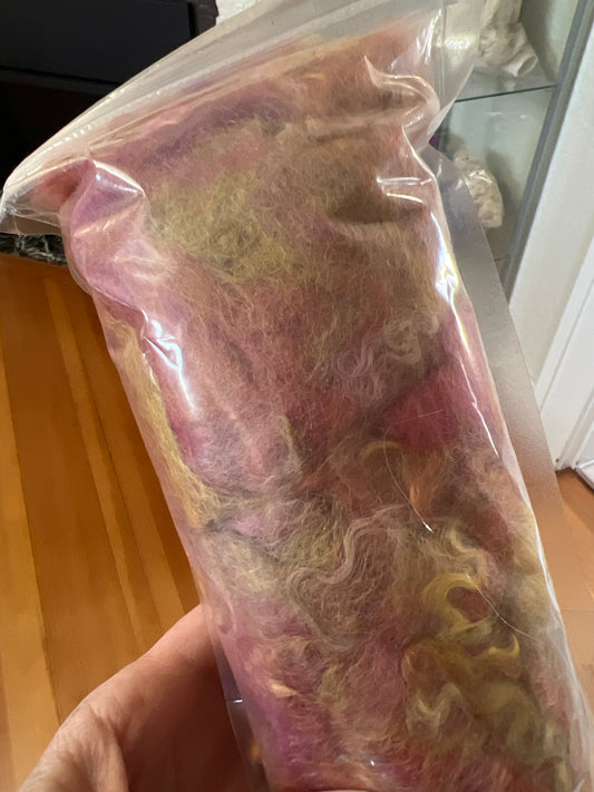 Hand dyed Romney - Pinks/Yellow